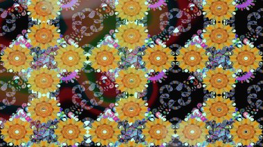 Raster illüstrasyonu. Çiçek deseni. Chichi 'nin kumaş kalıbını çiz. Renkli Bahar Teması eskiz kalıbı. Düz Çiçek Elementleri Tasarımı.