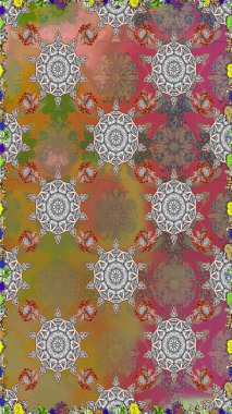 Raster illüstrasyonu. Yumuşak, bahar çiçekleri kahverengi ve gri renklerde. Raster çiçekleri klasik tarzda çizilmiş. Çiçekli, pürüzsüz desen.