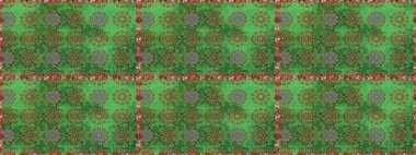 Kumaş desenli papatya çiçeği detayı. Yeşil ve kahverengi renkte çiçekler.