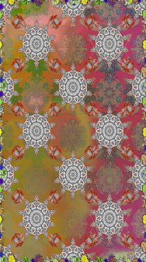 Raster illüstrasyonu. Yumuşak, bahar çiçekleri kahverengi ve gri renklerde. Raster çiçekleri klasik tarzda çizilmiş. Çiçekli, pürüzsüz desen.