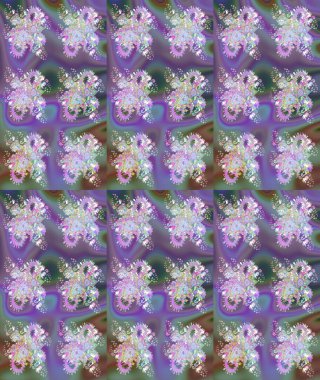 Suluboya elle çizilmiş çiçek desenli eskiz deseni. Parlak renkli fantezi çiçekleri, yapraklar, tarafsız renklerde tomurcuklar.