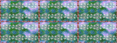 On green and blue colors. Raster illustration. A pattern of green and blue daisies on a green and blue colors.
