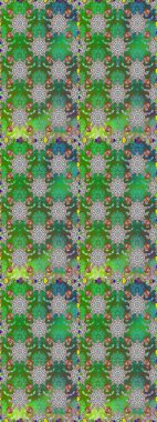 Raster Çiçek İllüstrasyonu güzel tekstil. Yeşil ve gri renkte etnik çiçeklerle kusursuz bir desen..