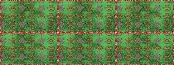 Kumaş desenli papatya çiçeği detayı. Yeşil ve kahverengi renkte çiçekler.