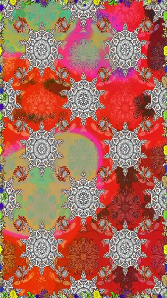 Etnik Mandala süsü. Kızılderili desenli desenli desenli şal deseni. Raster Henna dövme stili. Tekstil, tebrik kartı, boyama kitabı, telefon kılıfı baskısı için kullanılabilir.