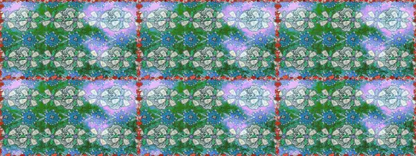 On green and blue colors. Raster illustration. A pattern of green and blue daisies on a green and blue colors.