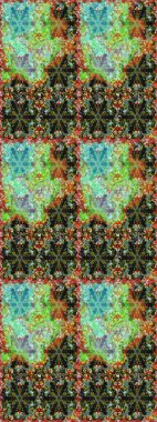 Doğum günü kartı, davetiye ya da afiş için iyidir. Yeşil renkte altın. Dekoratif simetri arabesk. Kusursuz ortaçağ çiçek deseni. Raster illüstrasyonu.