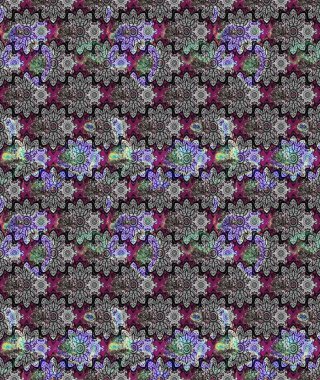 Modern çiçek arkaplanı. Parlak renkli çiçekleri ve gri renkli yaprakları olan harika bir çiçek deseni. Moda baskıları için zarif bir şablon. Halk stili.