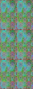 Raster suluboya çiçek deseni, narin çiçekler, yeşil ve mavi çiçekler, tebrik kartı şablonu. Güzel kumaş deseni.