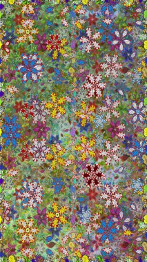 Çiçekli zambaklar kusursuz bir arka plan. Parlak çiçekli kolaj çiçekleri yeşildir. Çiçek tasarımı için inanılmaz kolaj cennet tarzı..