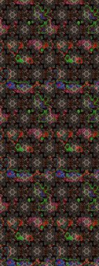 Suluboya çiçekli çiçek deseni. Raster illüstrasyonu. Siyah renklerde Asya tekstili.