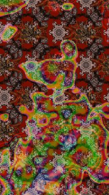 Renkli etnik çiçeklerle süslenmiş zarif bir eskiz şekli. Asya Tekstil 'inde Raster Çiçek İllüstrasyonu.