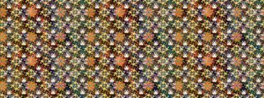 Eskiz tarzı kahverengi ve bej renklerde. Raster illüstrasyonu. Raster illüstrasyonu. Şirin karalama çiçekleri olan kusursuz çiçek desenleri. El yapımı çiçek ve bitki koleksiyonu.