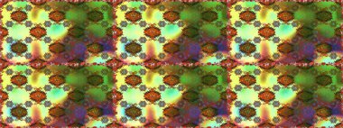 Yeşil ve kahverengi renkli çiçekler. Raster illüstrasyonunda kusursuz çiçek deseni. Düz Çiçek Elementleri Tasarımı. Renkli Bahar Teması Kusursuz Arkaplan.