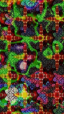 Raster illüstrasyonundaki çiçek desenli çizim. Renkli Bahar Teması eskiz kalıbı. Düz Çiçek Elementleri Tasarımı. Yeşil ve siyah renkte çiçekler.