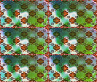 Soyut etnik raster kusursuz desen. Yeşil ve kahverengi renkli vadi çiçekleri. Çiçekler..