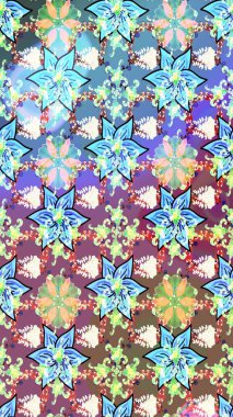 Soyut çiçek çizim kalıbı arka planı. Mavi renklerde. Raster illüstrasyonu. Raster deseni. Küçük çiçekte sevimli çiçek deseni var..