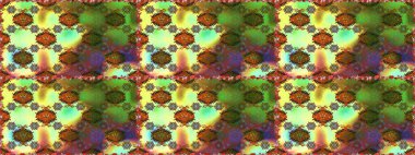 Yeşil ve kahverengi renkli çiçekler. Raster illüstrasyonunda kusursuz çiçek deseni. Düz Çiçek Elementleri Tasarımı. Renkli Bahar Teması Kusursuz Arkaplan.