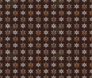 Asya tekstil tarzında. Çiçek desenli çizim. Kahverengi renkli çiçekler. Raster illüstrasyonu. Raster illüstrasyonu.