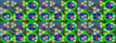 Oldukça eski bir besin torbası deseni, küçük yeşil renkte, çiçekler. Millefleur 'lar. Tekstil, kumaş, kapaklar, duvar kağıtları, baskı, paket, koleksiyon defteri, örgü, dekupaj için çiçek arkaplanı..