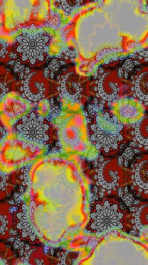 Raster illüstrasyonu. Renklere karalamalar çizilmiş çiçek deseni.