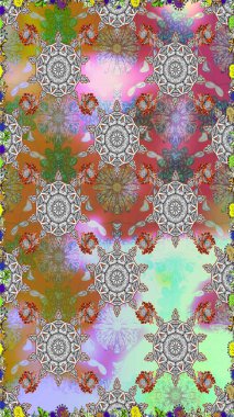 Çiçek ile sorunsuz raster arka plan. Bahar Tema Dikişsiz desen arka plan rengi. Düz çiçek öğeleri tasarım. Çocuk stili.