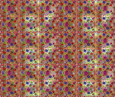 Çiçeklerle suluboya desenli çiçek deseni. Turuncu ve kahverengi renkli güzel bir tekstil. Raster illüstrasyonu.