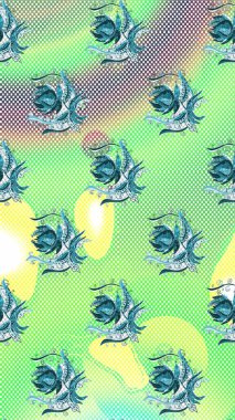 Raster çiçek izi. Klasik taslak çizimi. Çiçek yeşili, nötr ve mavi el deseni.