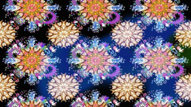 Modern, mavi raster arka plan duvar kağıdı çizimi, klasik çizgili desenli desenli çiçekler, çiçekli süsler. Çiçekli el çizimi çizimi deseni.