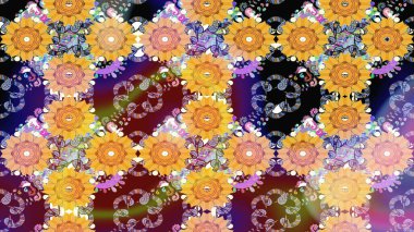 Sarı renklerde. Raster illüstrasyonu. Çiçek buketleriyle klasik tarzda eskiz deseni.