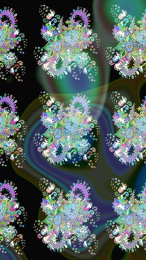 Yeşil renkli çiçekler. Hediye ambalaj kağıdı, tebrik kartları, posterler ve pankart tasarımı. Raster düz çiçek çizim deseni.