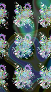 Yeşil renkli çiçekler. Hediye ambalaj kağıdı, tebrik kartları, posterler ve pankart tasarımı. Raster düz çiçek çizim deseni.