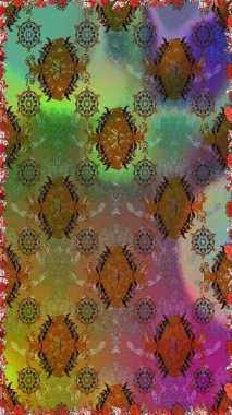 Kumaş desenli papatya çiçeği detayı. Kahverengi ve yeşil renkte çiçekler.