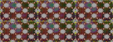 Raster illüstrasyonu. Kahverengi ve gri renkli çiçekler. El çizimi çiçekleri olan soyut, pürüzsüz desen.