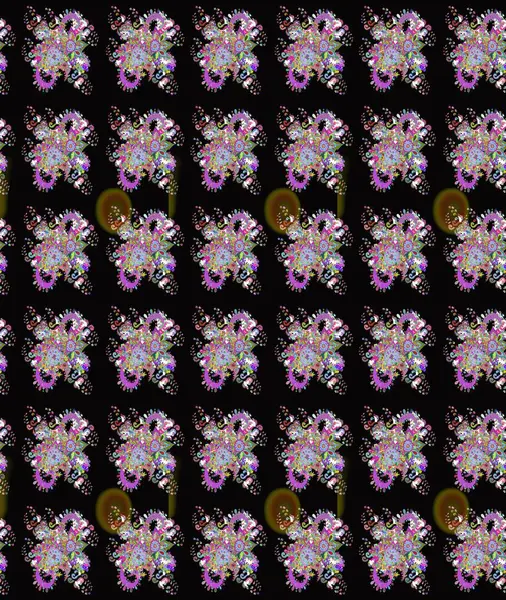 Klasik çiçekler. Yaz çiçekleri teması. El çizimi, soyut ve süslü elementler. Siyah renkler. Suluboya resim taklit Raster illüstrasyonu.