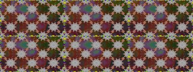 Raster illüstrasyonu. Kahverengi ve gri renkli çiçekler. El çizimi çiçekleri olan soyut, pürüzsüz desen.