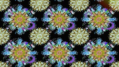 Tekstil tasarımı için siyah ve nötr renklerde geleneksel halk çiçekleri buketi. Çiçeksiz desenli nakış işlemeli gelincikler ve vadi zambaklarıyla.