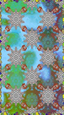 Raster seamless cute flower pattern. Flowers on blue colors. Spring summer time. Holidays mood. Gentle romantic print.