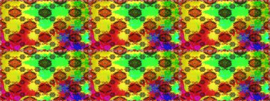 Raster suluboya çiçek deseni, narin çiçekler, yeşil ve sarı çiçekler, tebrik kartı şablonu. Güzel kumaş deseni.