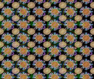 Raster illüstrasyonu. Çiçek ve yapraklı karalama şeklinde Raster çiçek deseni. Nazikçe, bahar çiçekleri siyah renklerde.