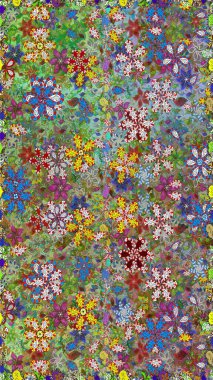 Raster illüstrasyonu. Kusursuz çiçek deseni. Raster illüstrasyonu. Asya tekstil tarzında. Yeşil ve nötr renkte çiçekler.