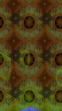 Raster illüstrasyonu. Kahverengi ve yeşil renklere karalamalar çizilmiş çiçek deseni.