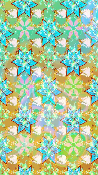 Küçük çiçekteki sevimli çiçek deseni. Varicoloneutral raster çizimi. Birçok nötr soyut çiçekli tropik çizim deseni.