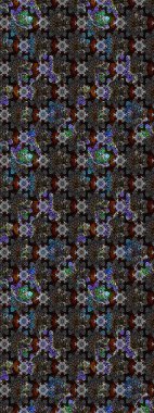 Desen, çizim, çiçek sınırı. Çiçek çelengi. Eski moda arka plan. Kıvırcık, parlak örgü. Raster illüstrasyonu. Güzel, pürüzsüz kumaş, tuval..