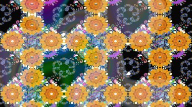 Zarif, parlak ve sarı çiçek desenli bir taslak. Sabıka baskıları, bebek kıyafetleri, duvar kâğıtları, paket kutuları vb..