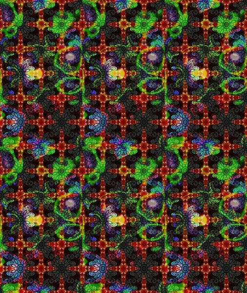 Tekstil tasarımı için siyah renkli geleneksel halk çiçekleri buketi. Üzerinde gelincikler ve vadi zambakları olan renkli çiçek desenli nakış..