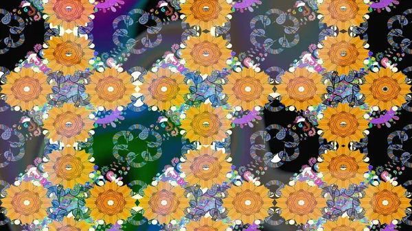 Zarif, parlak ve sarı çiçek desenli bir taslak. Sabıka baskıları, bebek kıyafetleri, duvar kâğıtları, paket kutuları vb..