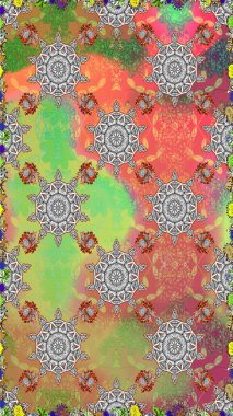 Çiçekli karalama şeklinde Raster çiçek deseni. Gri ve yeşil renkli çiçekler. Yumuşak, bahar çiçekli arka plan.