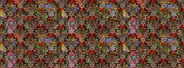 Vadinin bej renkli çiçekleri. Soyut etnik raster çizim kalıbı. Çiçekler..