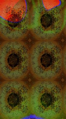 Çiçek desenli eskiz, darbeler, sıçramalar, yaz çiçekleri. Kahverengi ve yeşil renkli çiçekler. Raster illüstrasyonu.